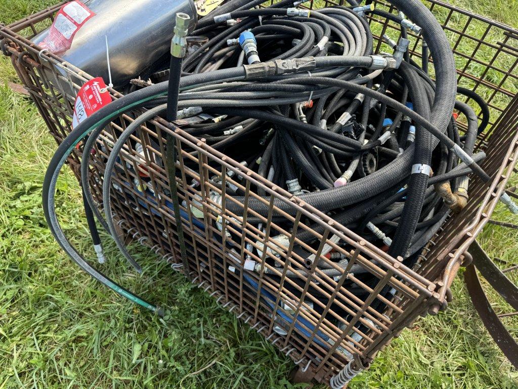 SKID OF ASSORTED HYDRAULIC HOSES, INCLUDES WIRE BASKET