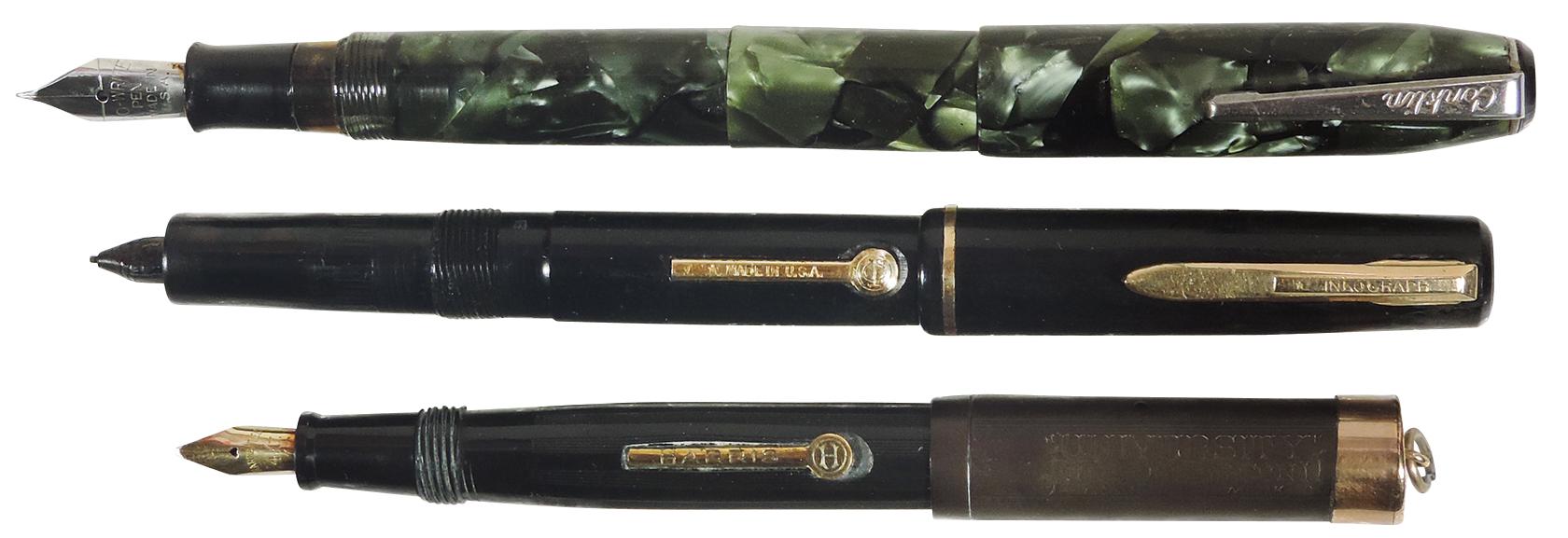 Fountain Pens (3), Vintage Conklin, green/black marble w/Do-Write Nib, Inko