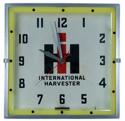 International Harvester Neon Clock, mfgd by Lackner, c.1950, a square back