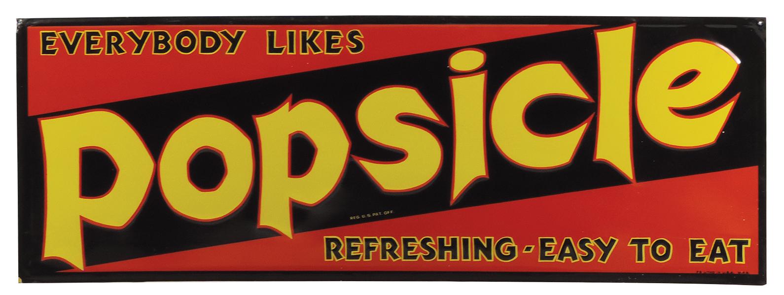 Soda Fountain Popsicle Sign, colorful embossed metal, marked P S Litho in U