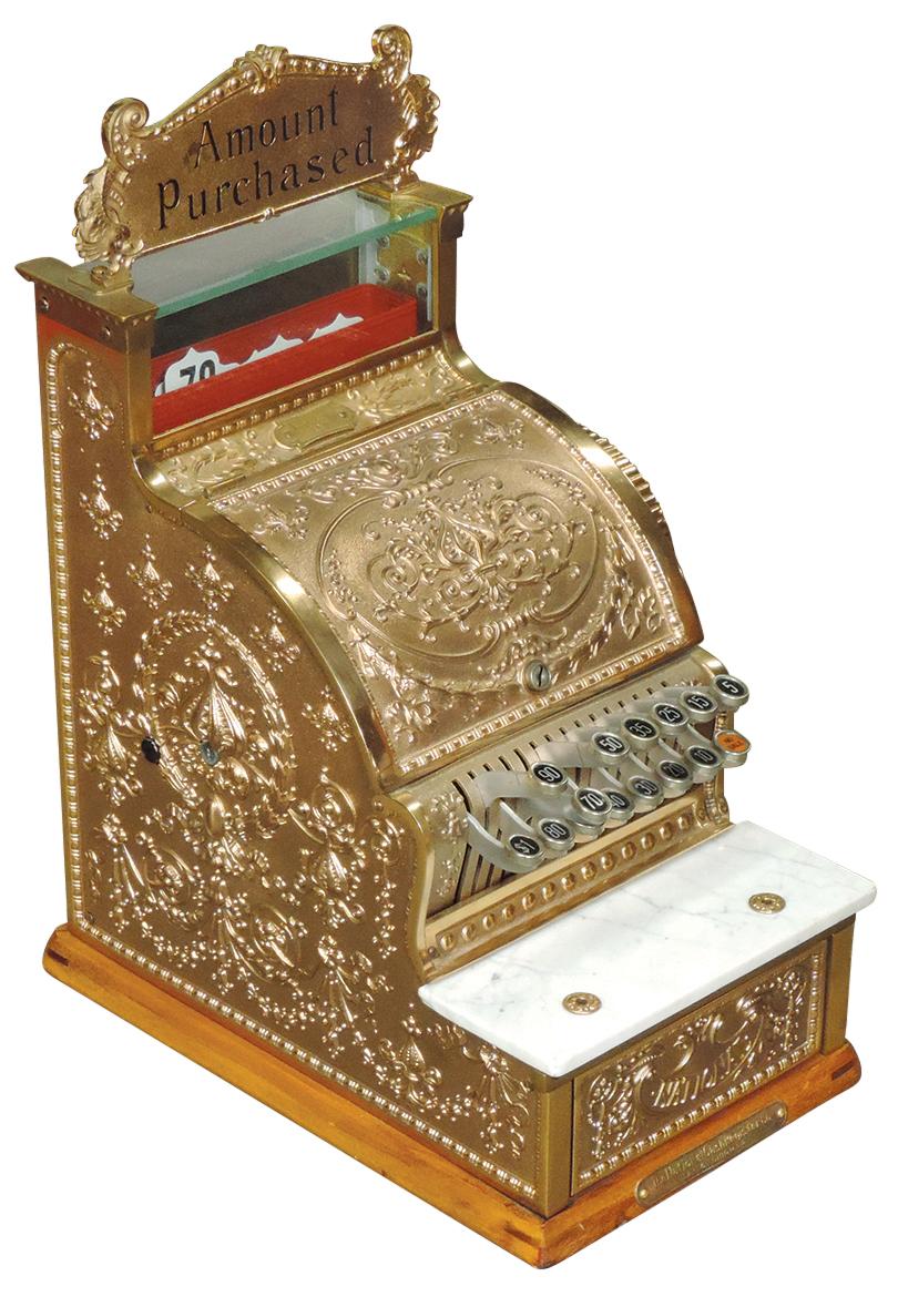 National Cash Register, Model 317, c.1910, ornate cast brass w/burnished fi