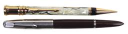 Fountain Pens (2), Parker Duofold pearl & gold mechanical pencil, Mint cond