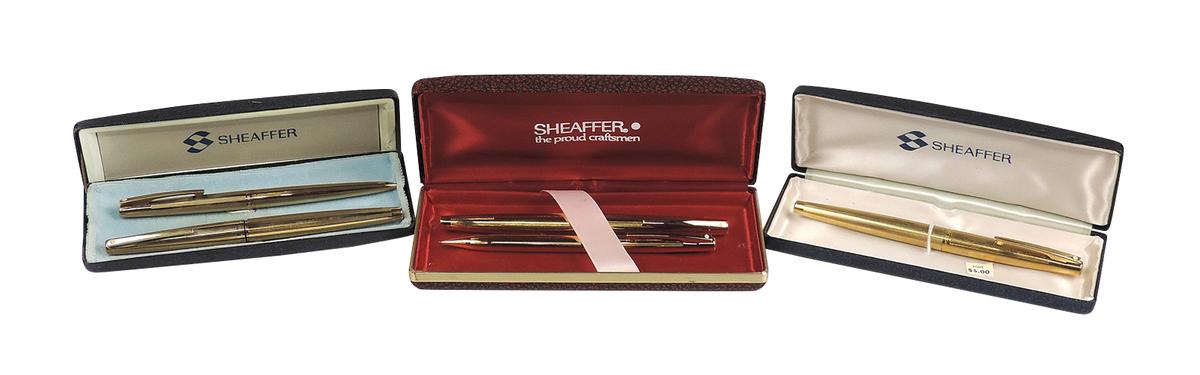 Pen Sets (3), all Shaffer White Dot Stylists, two w/matching ballpoints, Ex