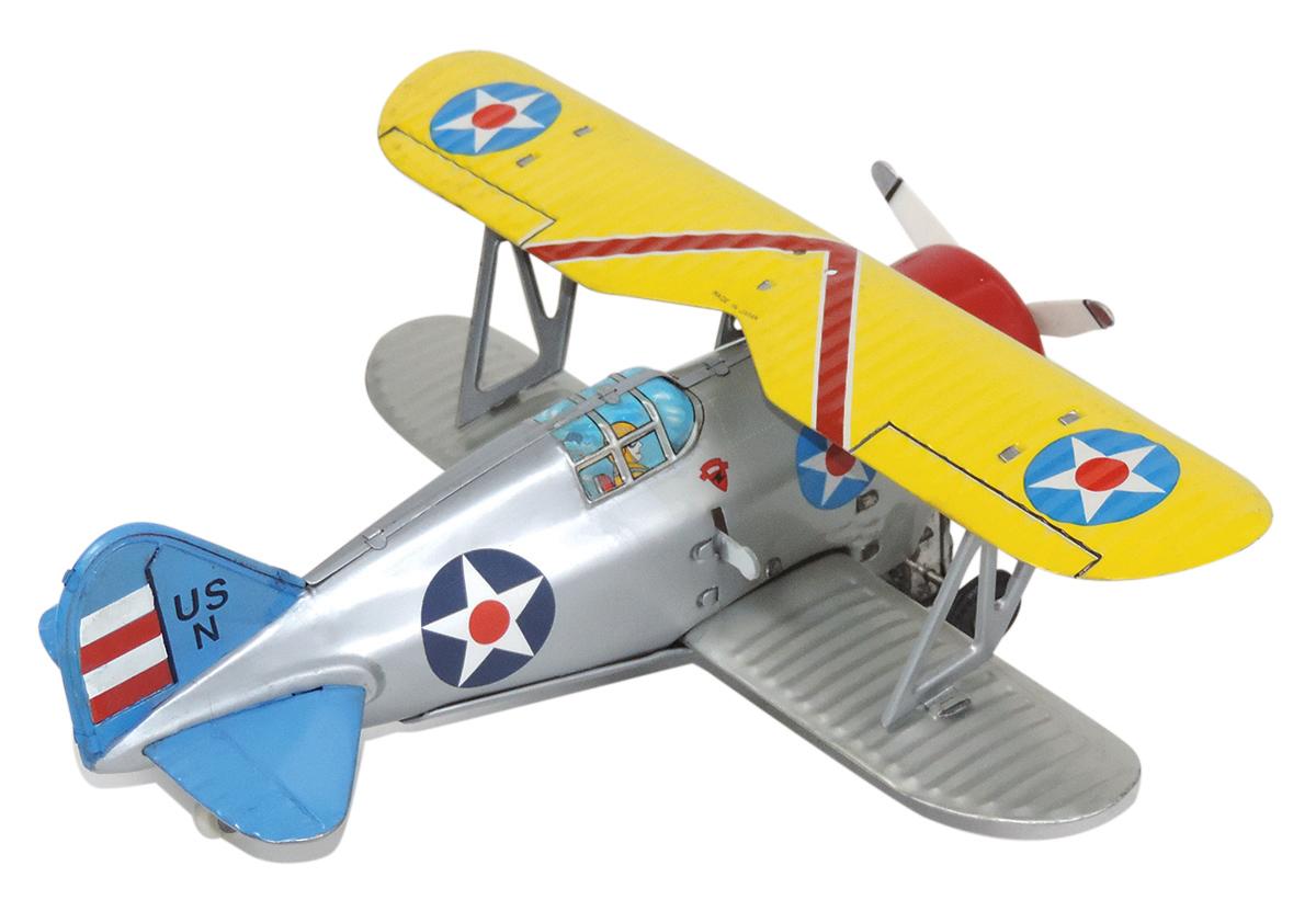 Toy Navy Bi-Plane, litho on tin Japan, B-O in Near-Mint untested cond, 11.5