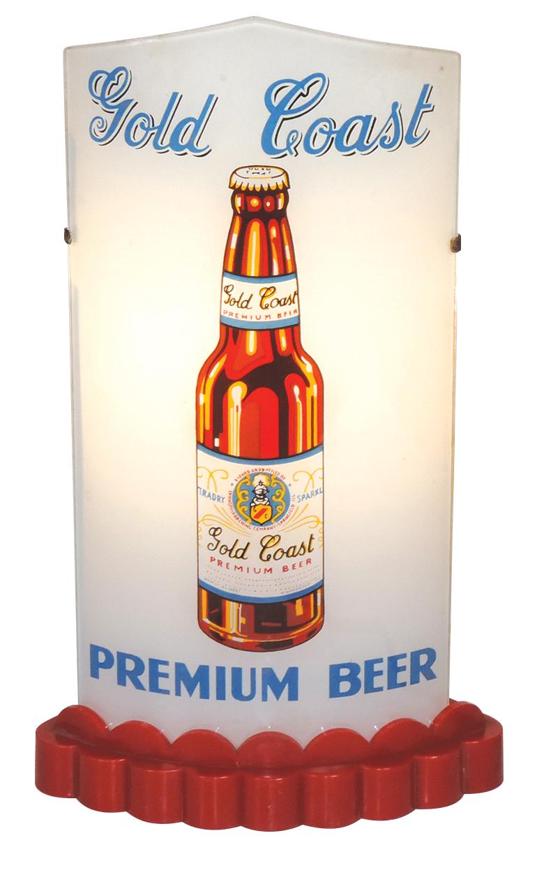 Breweriana Bullet Sign, Gold Coast Premium Beer, a Blue Ribbon Display mfgd