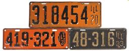 License Plates (3), all Illinois, extra large 1920, 1927 & 1933, all in Goo