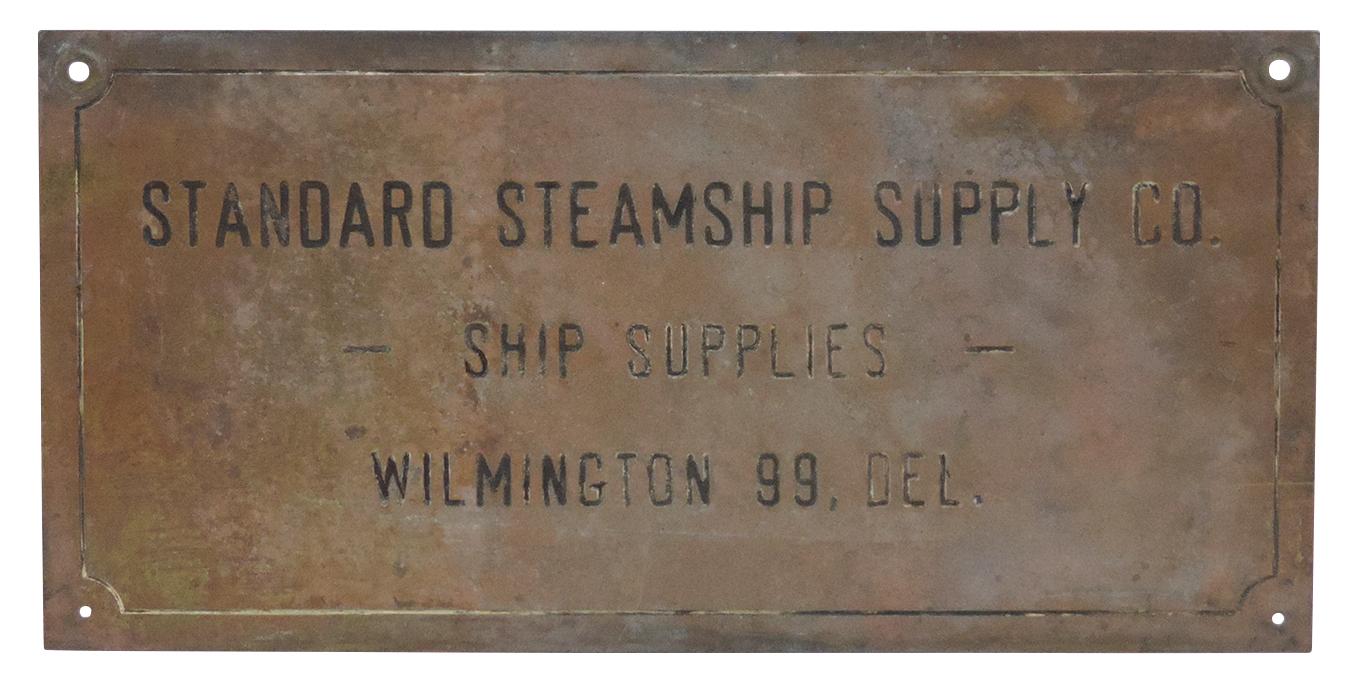 Nautical Steamship Sign, etched brass for Standard Steamship Supply Co.-Wil