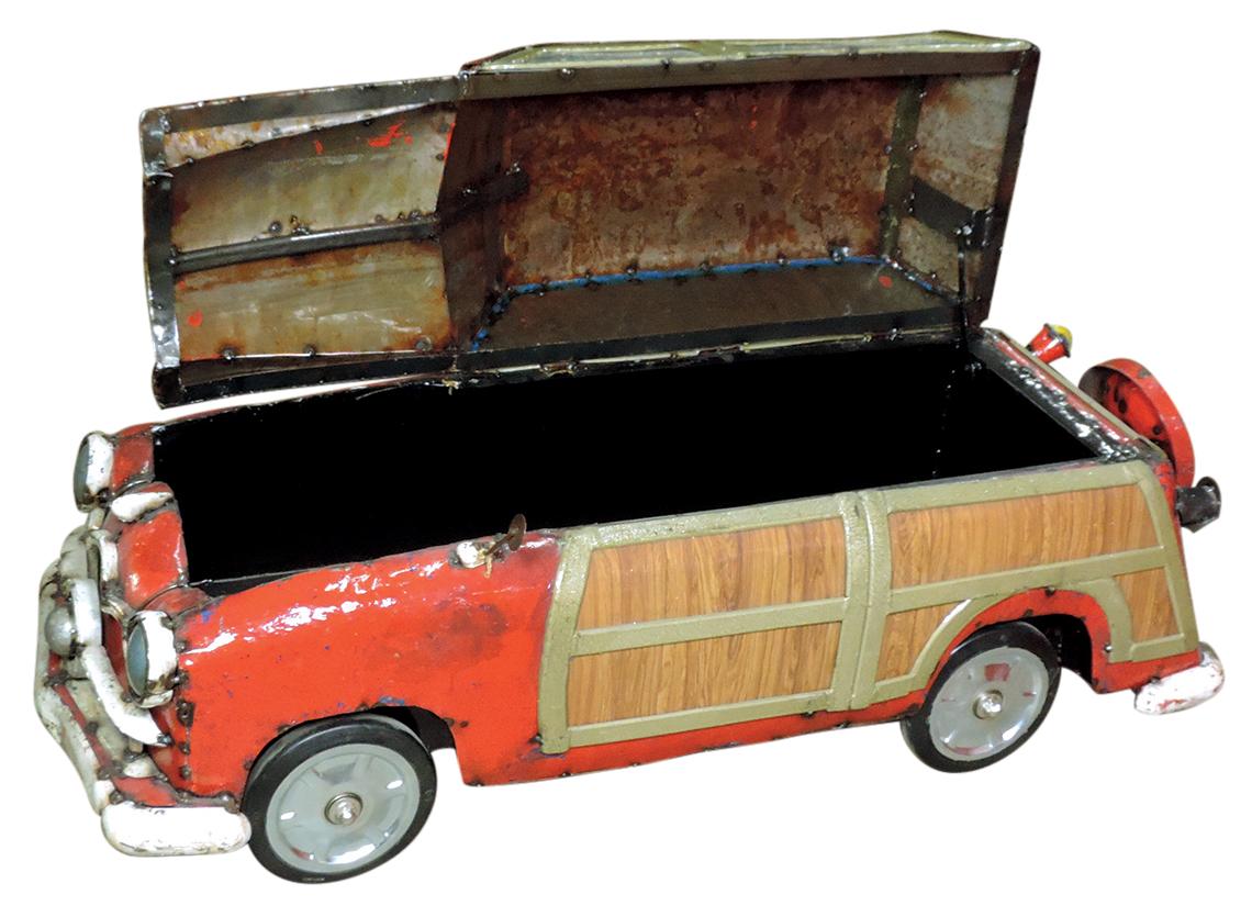 Cooler, hand-made Woody wagon w/surf board rack, made by a Company called "Think Outside",