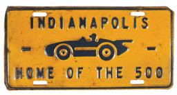 License Plate, pre-war 1940's Indianapolis Home Of The 500, embossed metal