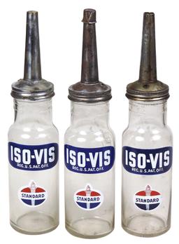 Petroliana Iso-Vis Oil Bottles (3), Standard Oil enameled labels on glass w