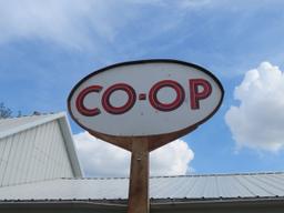 Coop Painted Tin DS sign in Oval Stand