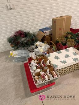 basement assortment of Christmas decorations