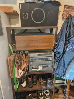 Shelf unit with stereo and hall tree and contents