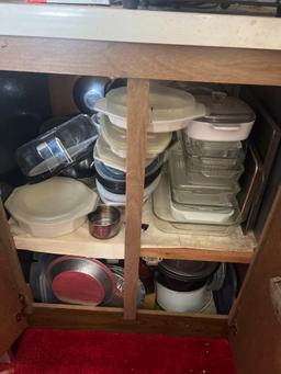 contents of kitchen cabinet - baking dishes and more