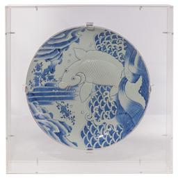 Chinese Blue and White Porcelain Framed Chargers