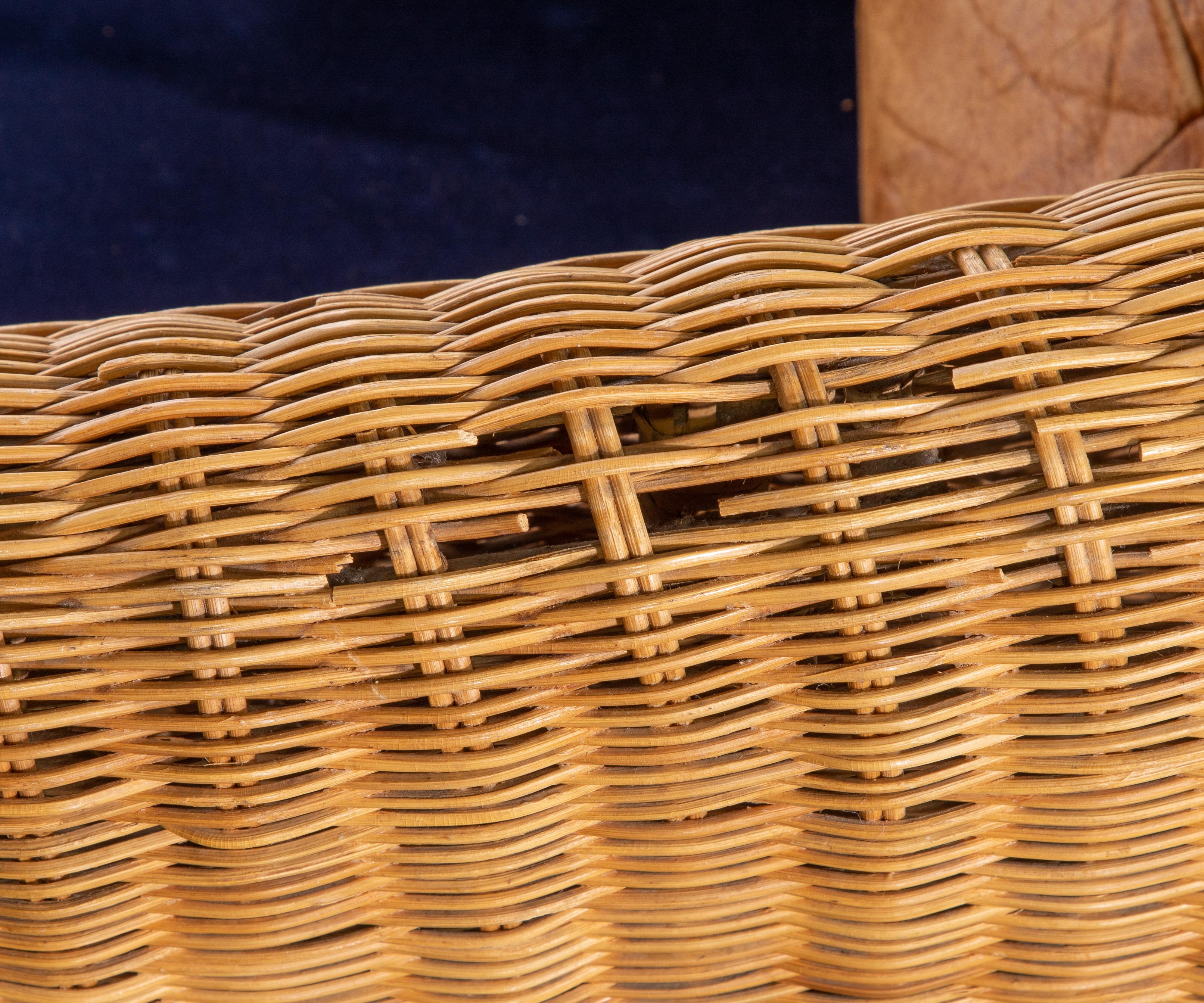 Wicker and Chrome Barrel Back Armchairs