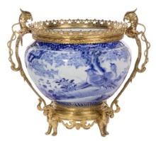 Chinese Ormolu Mounted Porcelain Jardiniere