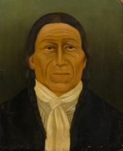 Unknown Artist (American, 19th Century) 'Dakota Chief Charging Shield' Oil on Board