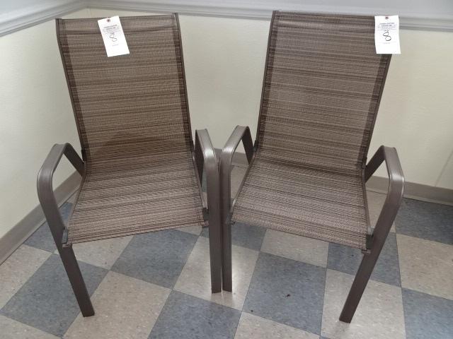 (2) ALUMINUM FRAME PATIO CHAIRS, MESH FABRIC, LIKE NEW