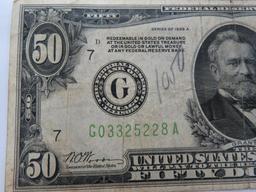 1928A Fifty Dollar Bill $50 Gold Certificate G03325228A