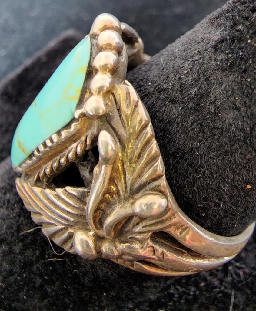 Vintage Native American Sterling Silver and Turquoise Men's Barefoot Ring