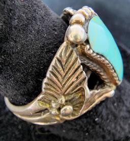 Vintage Native American Sterling Silver and Turquoise Men's Barefoot Ring