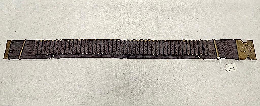 ANSON MILLS US CARTRIDGE BELT, PATENTED 1881, WORCHESTER, MA, INCLUDES 4