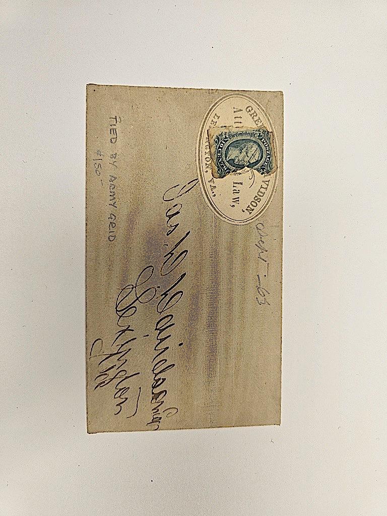 CIVIL WAR ERA 'GREENLEE DAVIDSON ATTORNEY AT LAW' ENVELOPE ADDRESSED TO 'LE