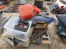 Pallet of Gas Jugs, Life Jacket(s), and various items