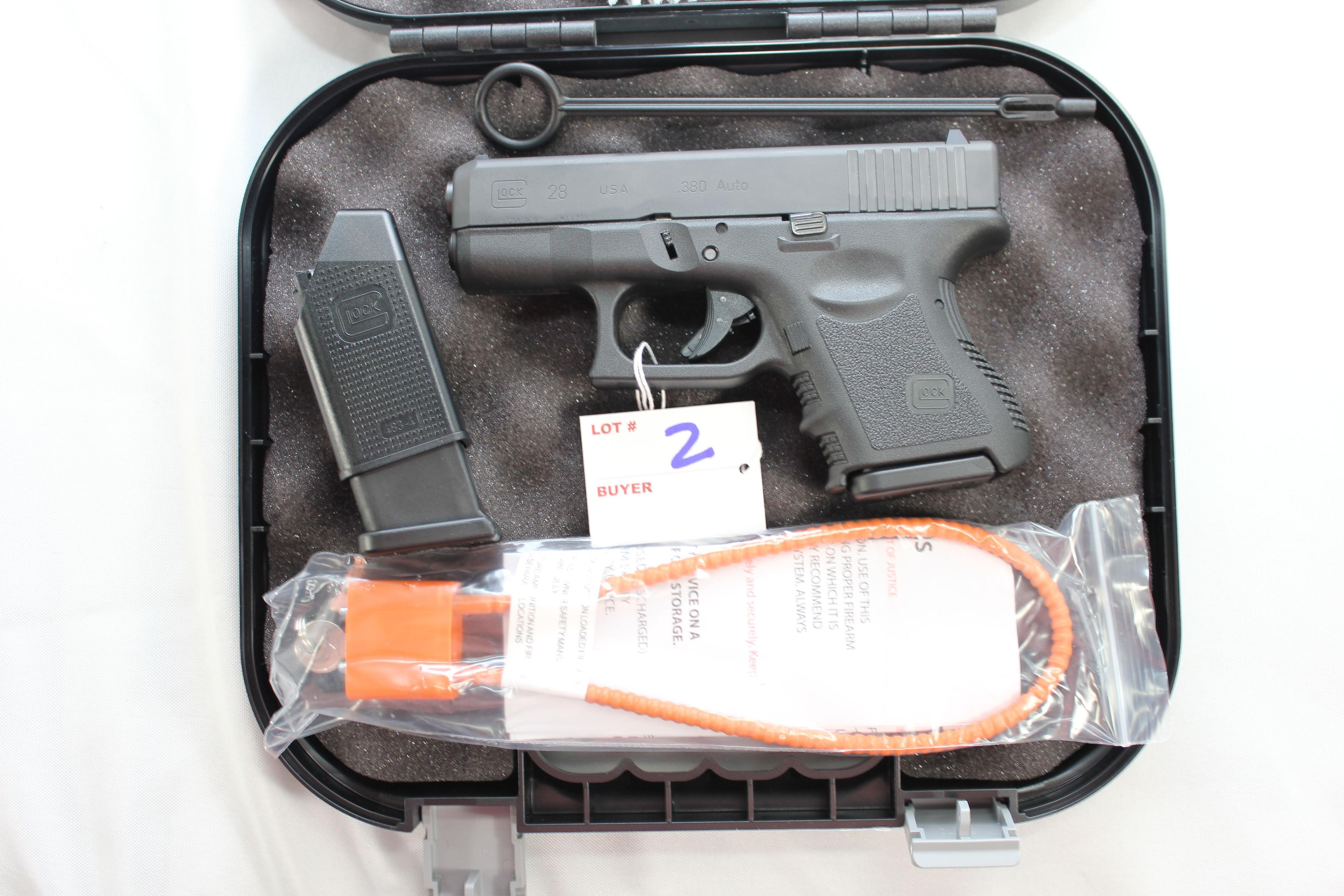 Glock 28 .380 Auto Cal. Semi-Automatic Pistol w/3-1/2" BBL, 2-10 Rd. Magazines, and Factory Hard Cas