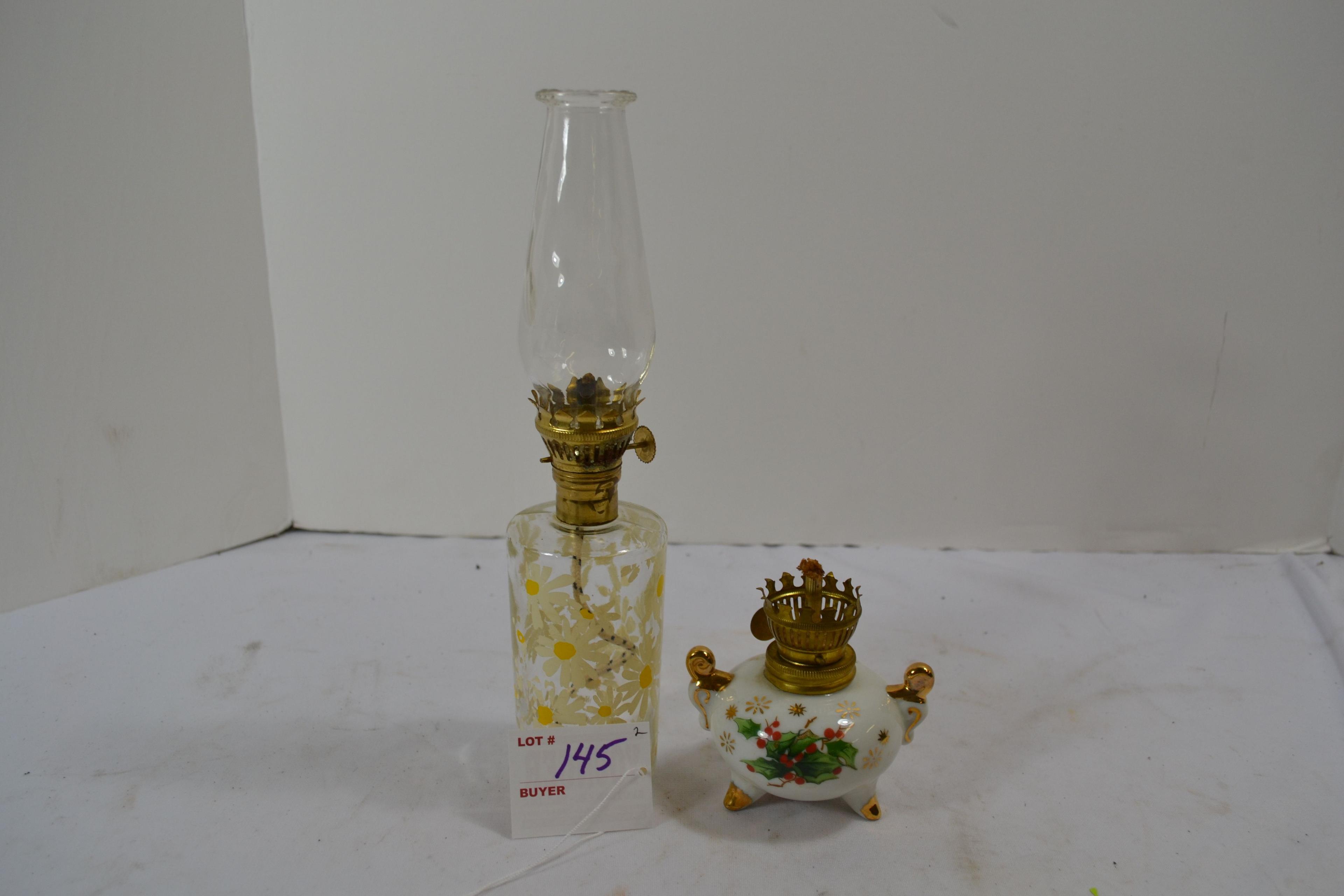 Vintage 1970s Mini Oil Lamp and Mini Lefton No. 1405 Oil Lamp; Note lot number in photo should be 14