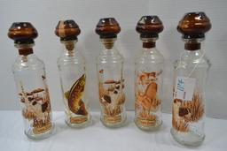 Group of 5 Cabin Still Bourbon Whiskey Glass; 12-1/2" Tall Decanters; Dog, Fish and Deer Designs w/G