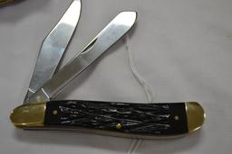 Whitetail Cutlery Double-Blade Black Carved Handle Pocket Knife; NIB