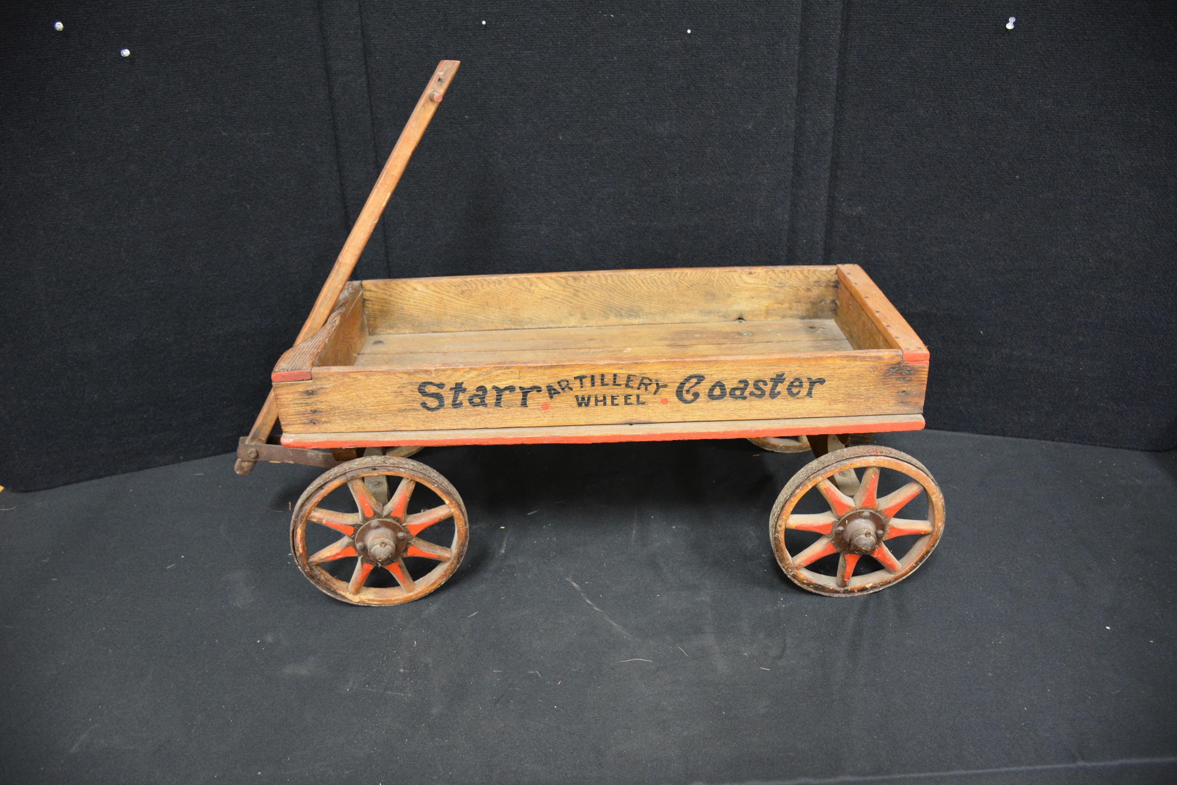 Starr Coaster Artillery Wheel Child's Wagon w/Wooden Spoked Wheels; Good Condition; Box is 28"x11".