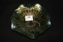 Metlersburge Raise and Rainbows Green Bowl w/Sawtooth Rim; 10" Diameter