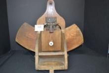 Vintage Wood Spring-Loaded Hopper Meat/Cheese Slicer