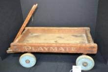 Vintage Wood Child's Playmate Wagon; Hand is broken.