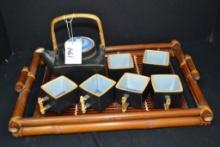 Contemporary Vietnamese Porcelain and Bamboo Tea Set