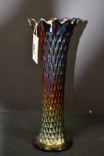 Fenton? Peacock Carnival Diamond Point 11" Vase