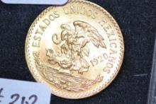 1920 Mexican Twenty Peso .900 Gold Piece; MS