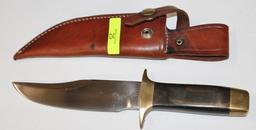 VINTAGE SMITH & WESSON, S&W MODEL 6402 WOOD HANDLE KNIFE, 10" OVERALL LENGTH, W/ SHEATH