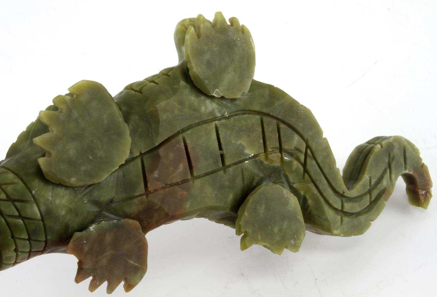 ANTIQUE GREEN HARDSTONE CROCODILE EFFIGY STATUE