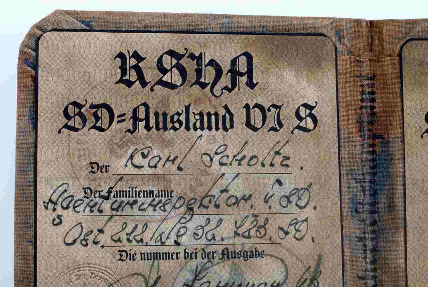 WWII GERMAN SD RSHA SECRET POLICE AUSWEIS ID CARD