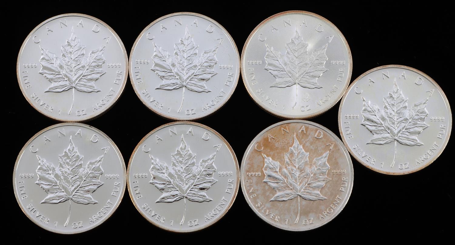 7 CANADA 1 OZ SILVER MAPLE LEAF $5 COIN