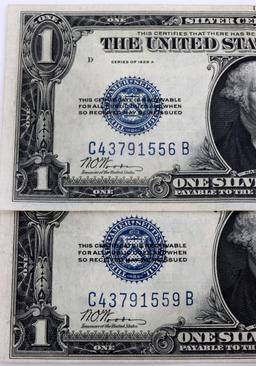 2 1928 SEQUENTIAL FUNNY BACK SILVER CERTIFICATES