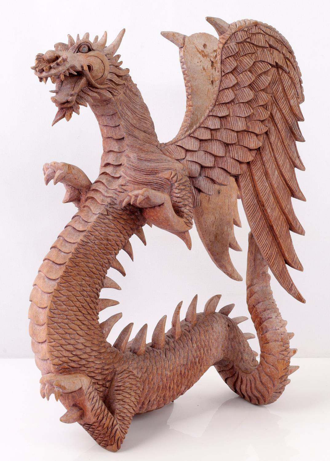 HAND CARVED WOODEN CHINESE GUARDIAN DRAGON