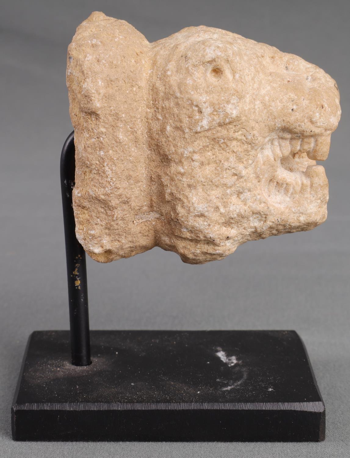 ANCIENT MESOPOTAMIAN STONE LION'S HEAD STATUE