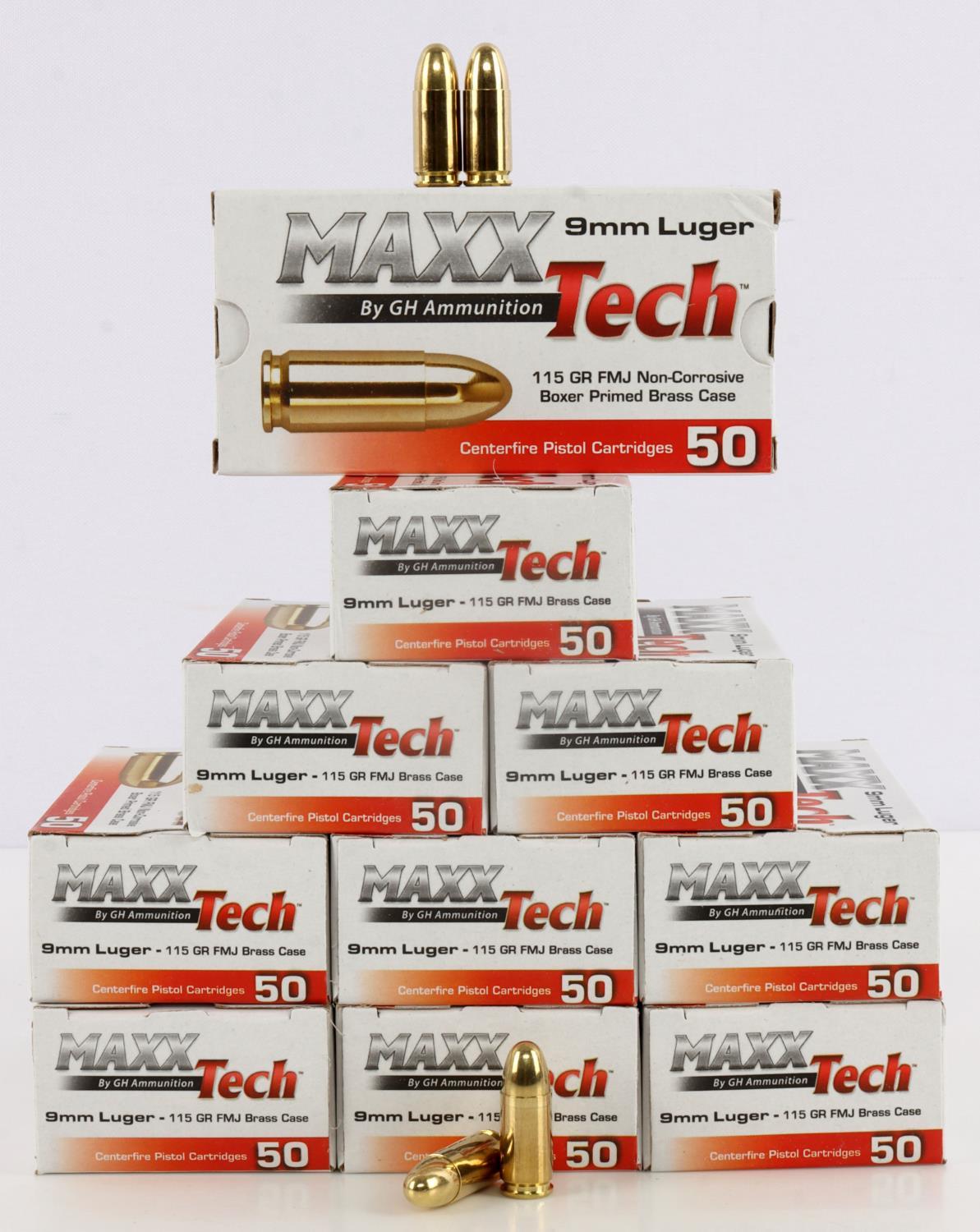 500 ROUNDS OF MAXXTECH 9MM 115 GR FMJ AMMUNITION