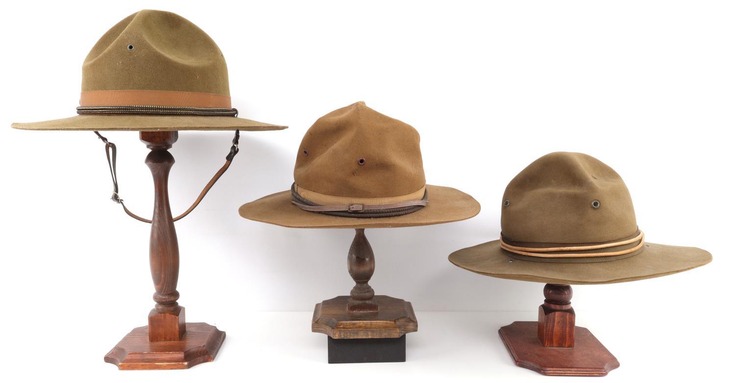 WWI & WWII US ARMY CAMPAIGN HATS W/ CORDS
