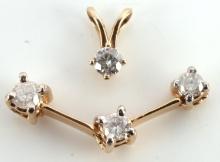 LOT OF 2 14K YELLOW GOLD DIAMOND PENDANTS